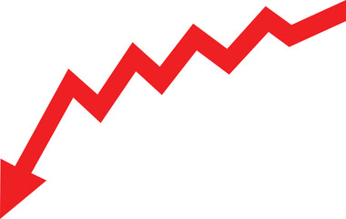 Red Downward Zigzag Arrow Vector — Business Decline, Financial Loss, and Stock Market Crash Concept Design