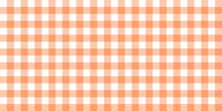 Orange and white checkered pattern. Orange and white gingham checkered pattern background. Aestetic woven pattern background. Seamless pattern plaid gingham pattern background.