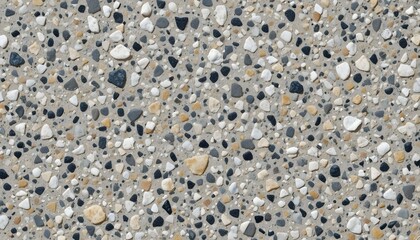 High-Resolution Pebble Stone Terrazzo Floor Texture Background — Natural Aggregate Concrete Surface with White, Gray, and Beige Stones for Architecture and Interior Design