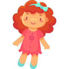 Cute Cartoon Baby Doll With Curly Red Hair and Pink Dress Smiling Happily on Transparent Background