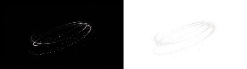 Abstract PNG overlay featuring swirling light trails on contrasting black and white backgrounds, ideal for creative design projects and visual storytelling elements