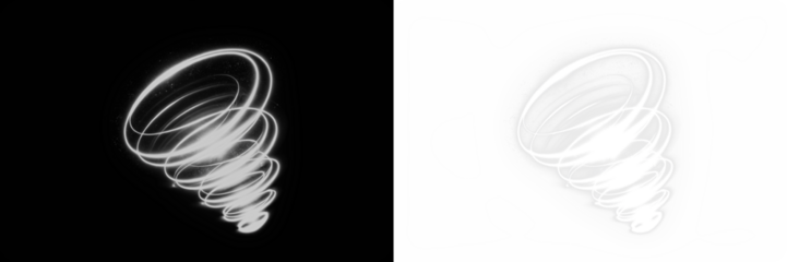 Abstract swirling light effect illustration on black and white backgrounds, showcasing dynamic movement and energy, perfect for creative design projects and visual storytelling