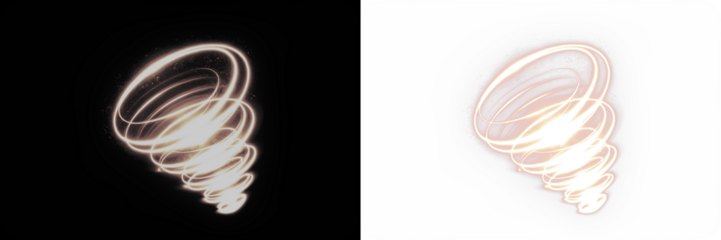 Abstract glowing spiral light effect on black and white backgrounds, showcasing dynamic motion and energy, perfect for creative design projects and visual storytelling
