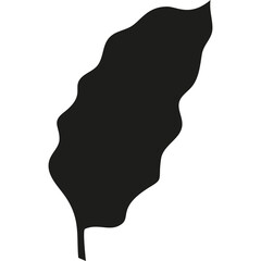 Black Silhouette Of A Stylized Leaf With A Thin Stem Against A White Background