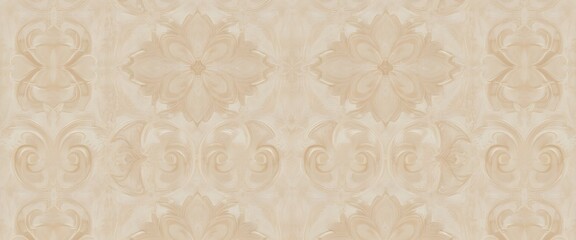 Elegant Beige Floral Wall Texture Background — Luxury Ornamental Pattern Wallpaper Design for Interior Decor, Architecture, and 3D Rendering Projects