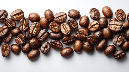 Fototapeta premium A collection of aromatic roasted brown coffee beans scattered on surface