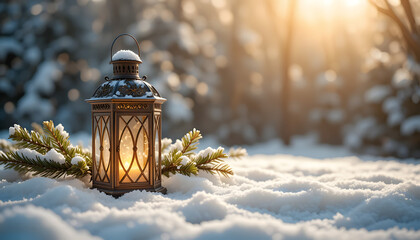 Winter lantern in the snow