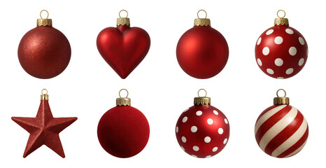 PNG Festive red Christmas ornaments collection, transparent background