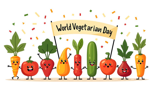 World vegetarian day background. Happy world vegetarian day celebration. October 1. World vegan day background. Vector illustration. Poster, Banner, Flyer, Greeting Card, Post, Template. vegetables.