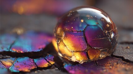 Iridescent bubble on cracked surface
