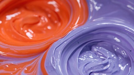Fototapeta premium Vibrant swirl of orange and violet hues creates a mesmerizing abstract painting close up artistic style