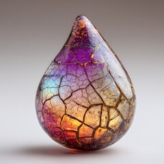 Iridescent gemstone droplet with cracked texture