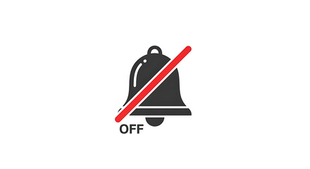 Icon of a bell with a red line through it and the word off indicating silence on a white background ai generated