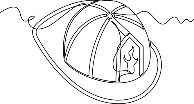 one line art Firefighter Hat vector illustration. line art, one continuous line, simple, hand drawn and sketch style. for icons, symbols, signs or logos. PNG