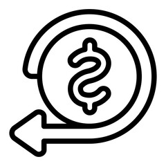 Currency coin with forward turn arrow line icon, financial tech concept. Vector graphics. Coin balance withdraw, finance sign on white background, style icon mobile or web design.