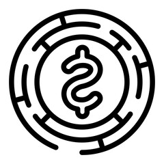 Currency coin line icon, gambling and staking concept. Vector graphics. Casino chip, finance sign on white background, style icon mobile or web design.