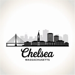 ‎Chelsea Massachusetts Skyline Silhouette — Historic Gateway to Boston Vector Illustration