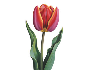 Elegant tulip blossom with vibrant red and yellow petals against a bright white backdrop brings a touch of spring beauty to any project or design