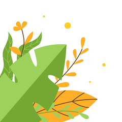 Tropical leaf corner frame with floral jungle illustration