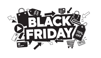Black friday sale and shopping icons illustration