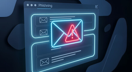 Depiction of internet phishing with fraudulent emails displayed on computer screen. Internet phishing presents digital fraud and cyber security risks, emphasizing vulnerability from malicious emails.
