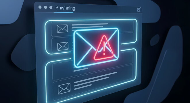 Depiction of internet phishing with fraudulent emails displayed on computer screen. Internet phishing presents digital fraud and cyber security risks, emphasizing vulnerability from malicious emails.
