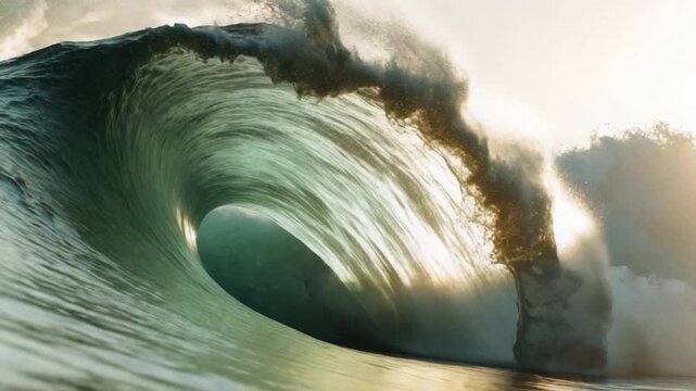Video Surfer catching a big wave in the ocean, short description