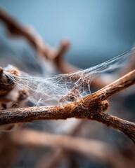 Spiderweb on dry branches winter