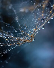 Spiderweb with water droplets closeup
