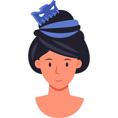 Cartoon Portrait Of A Woman With A Blue Spooky Headband And Dark Hair Against A White Background