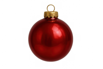 Red shining christmas bauble hanging, festive holiday decoration for winter celebration events, transparent background