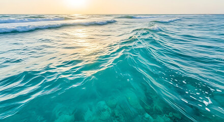 A beautiful ocean view with turquoise water and gentle waves under a bright sunny sky at sunset ai generated