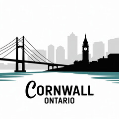 ‎Cornwall Ontario Skyline Silhouette — Canadian Riverside City on the St. Lawrence River Vector Illustration