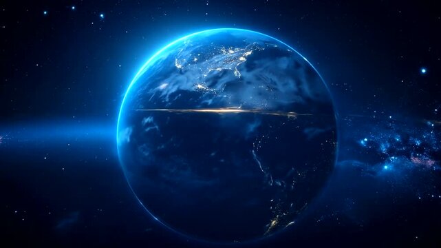 Illuminated terrestrial sphere seen from outer space at night