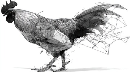 Rooster wireframe illustration