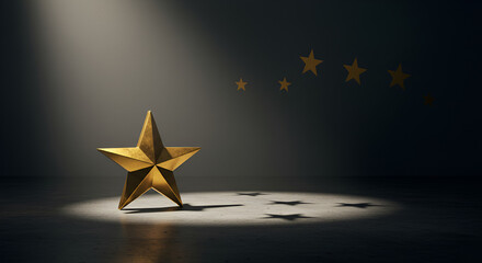 Stunning golden star under spotlight conveys achievement and excellence, perfect for awards, recognition, or top-tier performance visuals