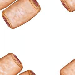 sausage roll with puff pastry vector illustration pattern