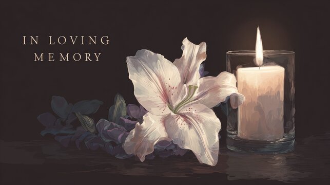 condolence card with lilly flowers and candle in loving memory illustration
