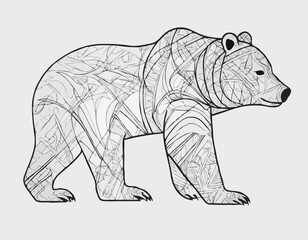 modern tribal tattoo bear, abstract line art, minimalist contour. Vector