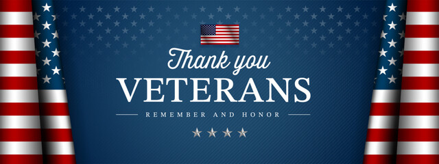 Naklejka na ściany i meble Thank you Veterans - Remember and Honor - navy blue Veterans Day banner vector template