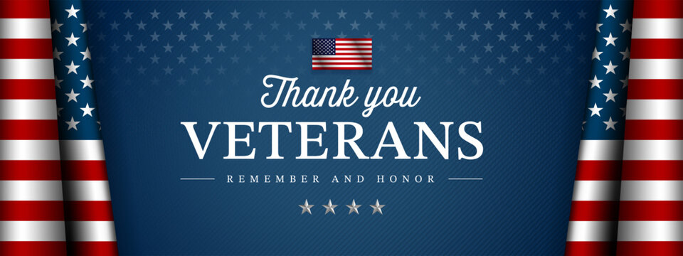 Thank you Veterans - Remember and Honor - navy blue Veterans Day banner vector template
