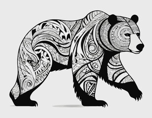 grizzly bear in modern tribal tattoo, abstract line art of animals, minimalist contour. Vector