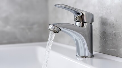 Sparkling chrome faucet with flowing water in a modern bathroom for a clean and refreshing start to your morning routine