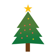 Christmas tree decorated with star and ornaments isolated on white background for holiday designs