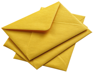 Four yellow envelopes stacked on a black background, angled for visual interest