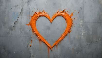 Flame Love – Orange Paint Heart on Textured Concrete