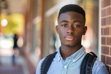 Fototapeta premium Young man standing outdoors with a backpack