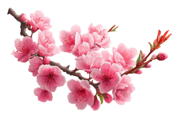 A vibrant illustration showcasing a flowering branch laden with delicate pink blossoms against a dark backdrop