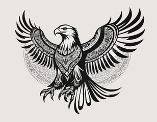 eagle, bird animal silhouette in ethnic tribal tattoo,