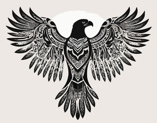 eagle, bird animal silhouette in ethnic tribal tattoo,